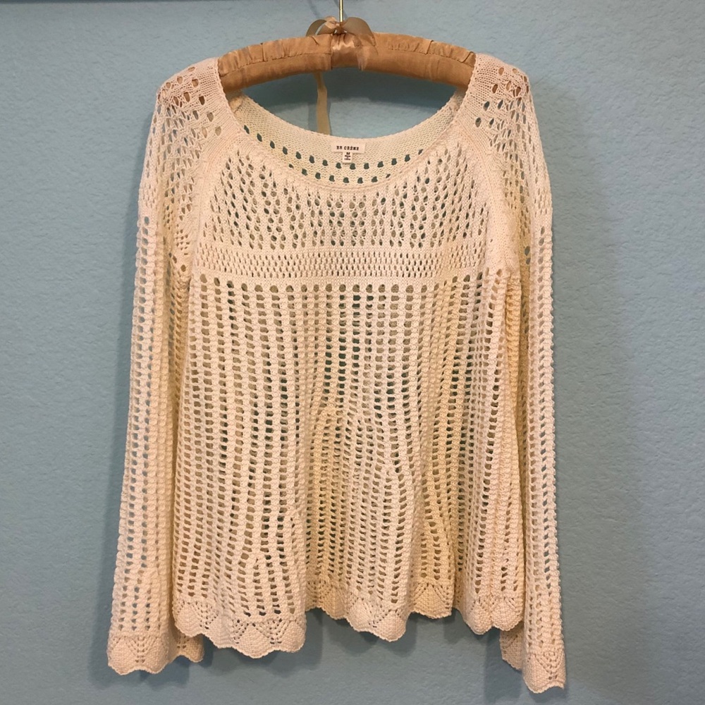 NWOT White Open Knit Sweater Medium | En Creme